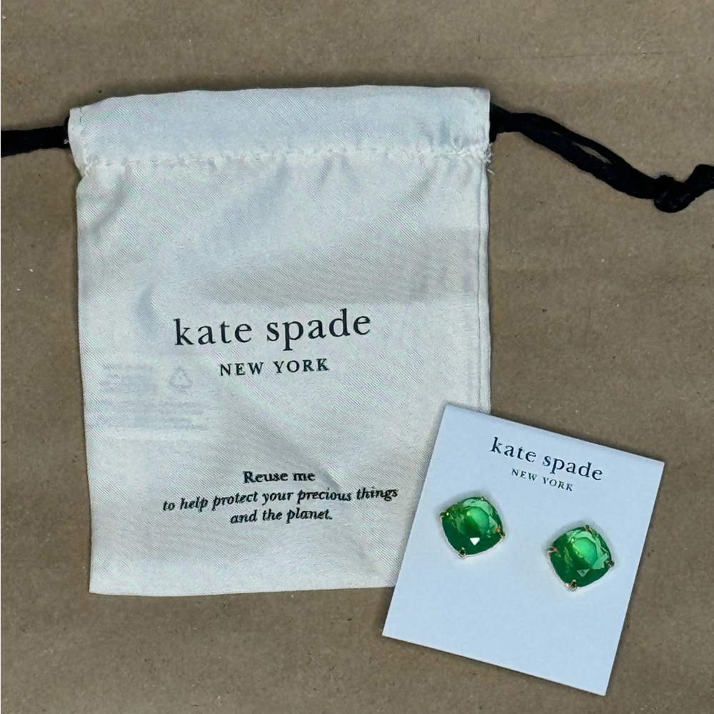 NWT Kate Spade Small Square Studs Green/Gold